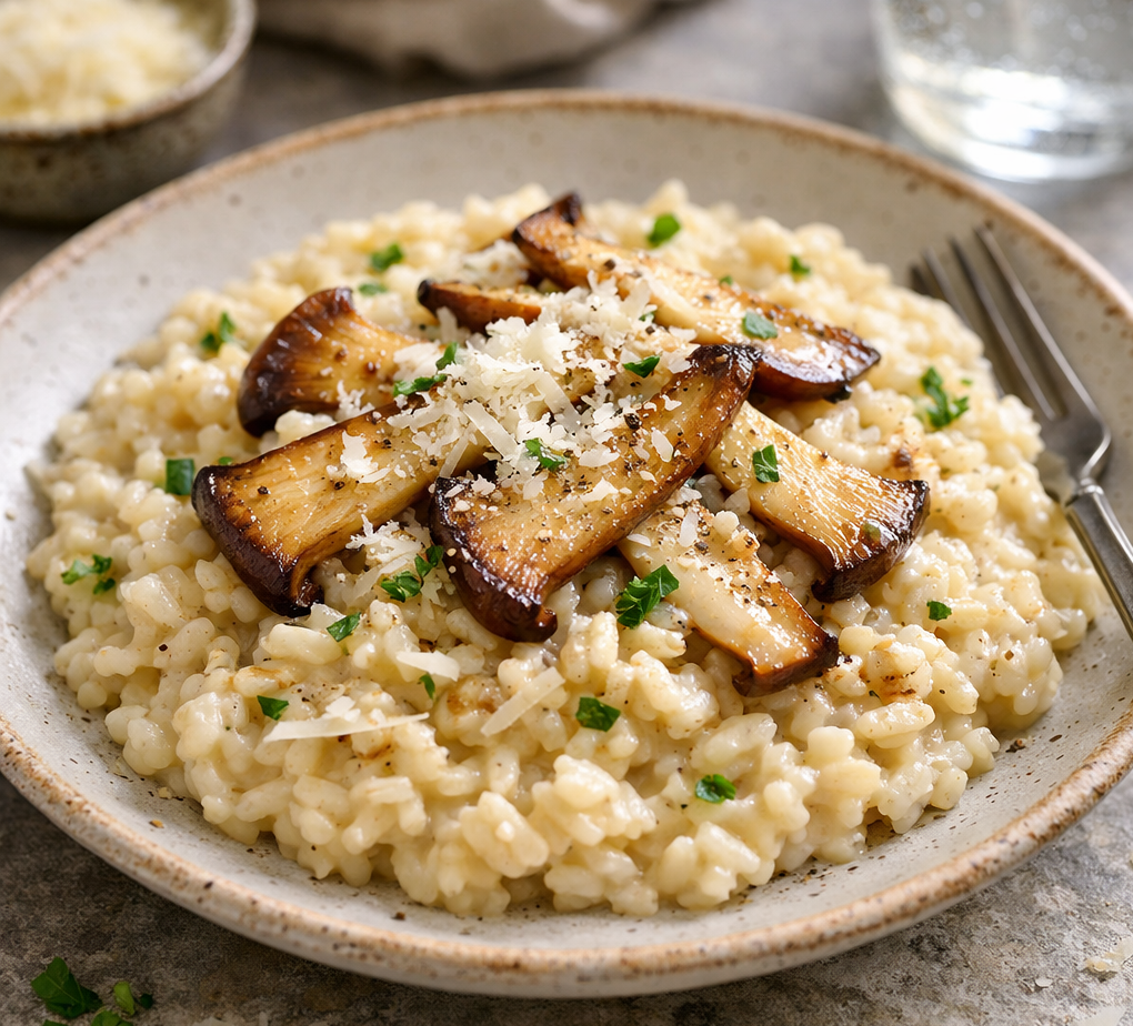 Risotto de crémeux aux Pleurotes de Panicaut et parmesan